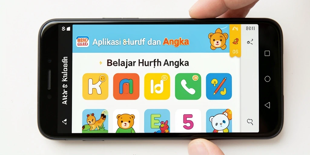 Tampilan interface belajar huruf dan angka yang interaktif.
