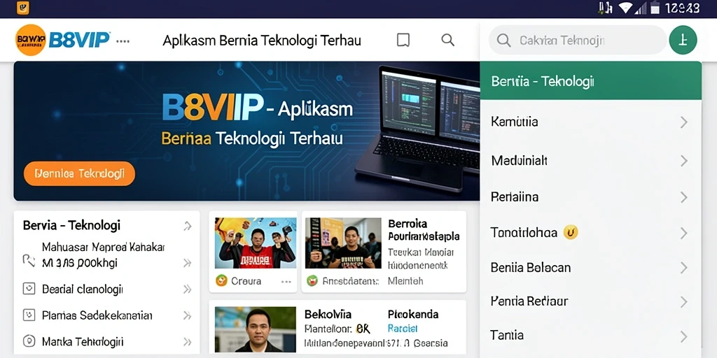 Antarmuka aplikasi B8VIP menampilkan berita teknologi terkini dengan jelas.