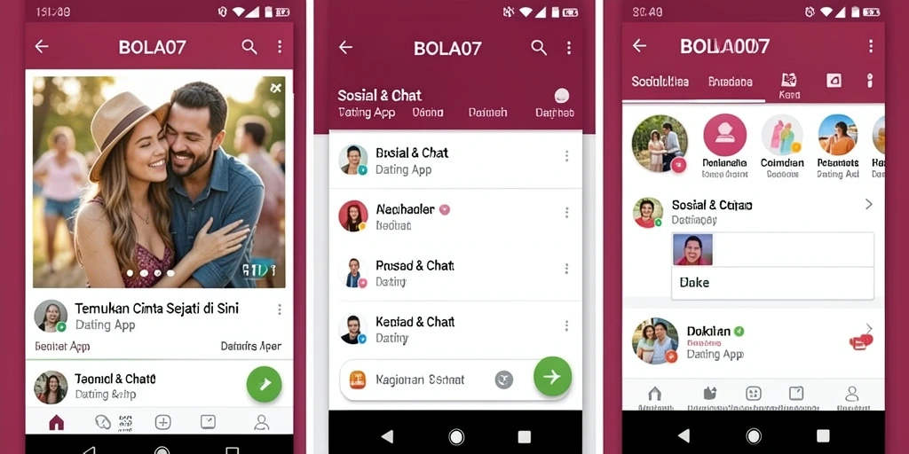 Antarmuka BOLA07 menampilkan fitur utama aplikasi Dating App dengan navigasi yang intuitif.