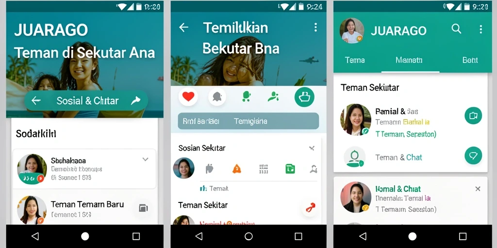 Antarmuka JUARAGO yang modern dan menarik untuk menemukan teman baru.