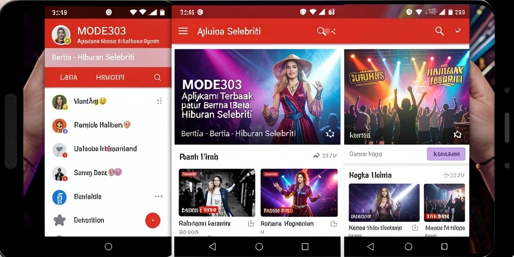 Antarmuka modern MODE303 dengan informasi terbaru tentang selebriti.